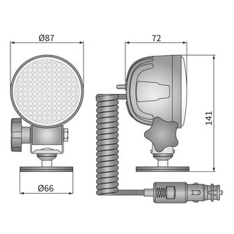 LED work lamp with magnetic holder, spiral cable and switch