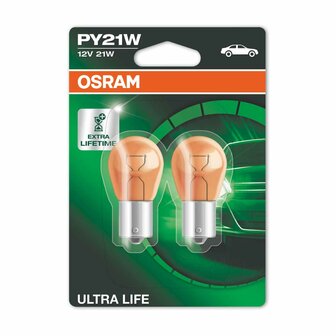 Osram Light Bulb PY21W 12V Orange Ultra Life BAU15s 2 Pieces