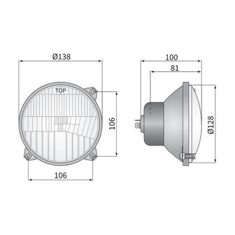 Headlight Massey Ferguson H4 &Oslash;138mm 3-Bolt Mounting