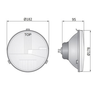 Headlight VW Transporter Bus, Lampenglas: &Oslash;182mm