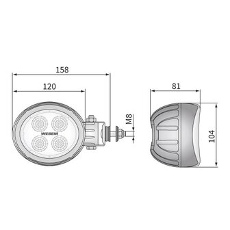 LED Work Light CRV2-FF 1500LM Side Mount + Deutsch-DT