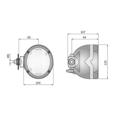 Work Light Halogen Round H3 Side-Mount