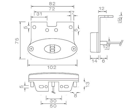 Aspöck LED Marker Lamp Flatpoint II 12V + Mounting bracket