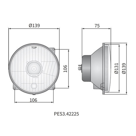 Koplamp H4 Ø139x75 hole pattern 106x106