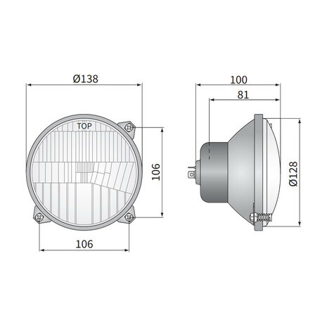 Headlight Massey Ferguson H4 Ø138mm 3-Bolt Mounting