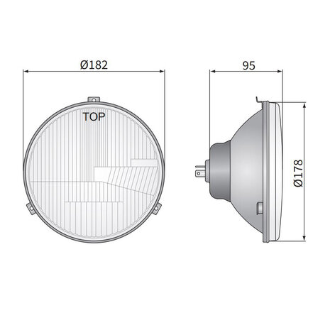 Headlight VW Transporter Bus, Lampenglas: Ø182mm