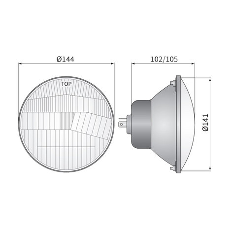 Headlamp Round Ø144mm H4 Built-in 5 3/4 Inch