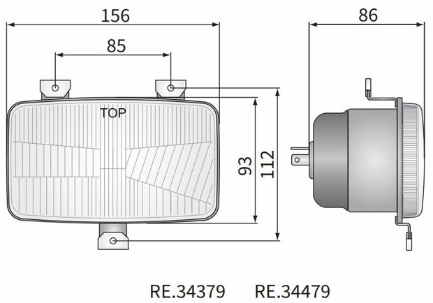 Headlamp H4 156x93x86 3-bolt mounting