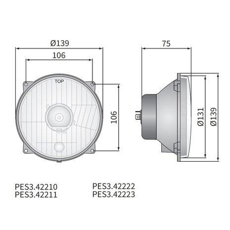 Headlamp H4 Ø139x75 4-bolts mounting 12V