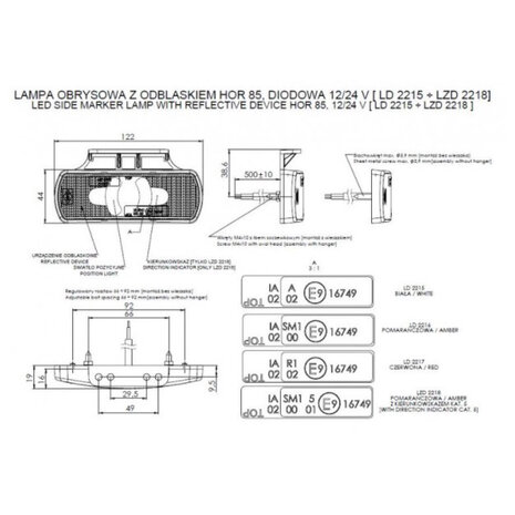 Horpol LED Front Marker White 12-24V + Mounting Bracket LD 2219